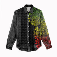 Hawaiian Traditional Tattoos Women Casual Shirt Kakau Tribal Tropical Plant Motif Kanaka Maoli Flag Color Inspired LT03 - Polynesian Pride
