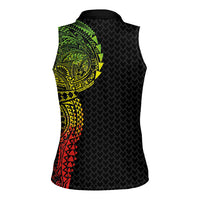 Hawaiian Traditional Tattoos Women Sleeveless Polo Shirt Kakau Tribal Tropical Plant Motif Kanaka Maoli Flag Color Inspired LT03 - Polynesian Pride