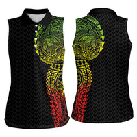 Hawaiian Traditional Tattoos Women Sleeveless Polo Shirt Kakau Tribal Tropical Plant Motif Kanaka Maoli Flag Color Inspired LT03 - Polynesian Pride