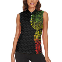 Hawaiian Traditional Tattoos Women Sleeveless Polo Shirt Kakau Tribal Tropical Plant Motif Kanaka Maoli Flag Color Inspired LT03 - Polynesian Pride