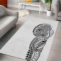 Hawaiian Traditional Tattoos Area Rug Kakau Tribal Tropical Plant Motif White Color