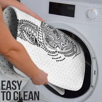Hawaiian Traditional Tattoos Bathroom Set Kakau Tribal Tropical Plant Motif White Color