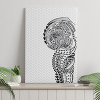 Hawaiian Traditional Tattoos Canvas Wall Art Kakau Tribal Tropical Plant Motif White Color