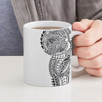 Hawaiian Traditional Tattoos Ceramic Mug Kakau Tribal Tropical Plant Motif White Color