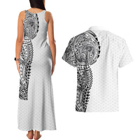 Hawaiian Traditional Tattoos Couples Matching Tank Maxi Dress and Hawaiian Shirt Kakau Tribal Tropical Plant Motif White Color LT03 - Polynesian Pride