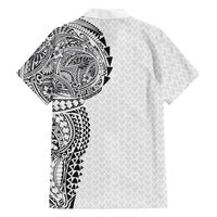Hawaiian Traditional Tattoos Family Matching Off Shoulder Short Dress and Hawaiian Shirt Kakau Tribal Tropical Plant Motif White Color LT03 - Polynesian Pride