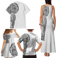 Hawaiian Traditional Tattoos Family Matching Tank Maxi Dress and Hawaiian Shirt Kakau Tribal Tropical Plant Motif White Color LT03 - Polynesian Pride