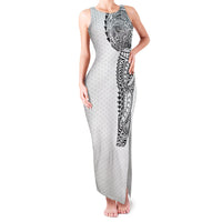 Hawaiian Traditional Tattoos Family Matching Tank Maxi Dress and Hawaiian Shirt Kakau Tribal Tropical Plant Motif White Color LT03 Mom's Dress White - Polynesian Pride