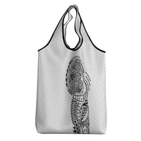 Hawaiian Traditional Tattoos Grocery Bag Kakau Tribal Tropical Plant Motif White Color