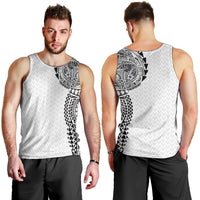 Hawaiian Traditional Tattoos Men Tank Top Kakau Tribal Tropical Plant Motif White Color