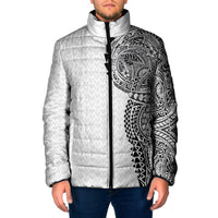Hawaiian Traditional Tattoos Padded Jacket Kakau Tribal Tropical Plant Motif White Color