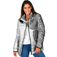 Hawaiian Traditional Tattoos Padded Jacket Kakau Tribal Tropical Plant Motif White Color