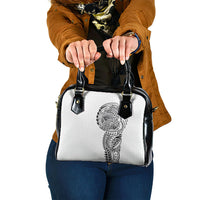 Hawaiian Traditional Tattoos Shoulder Handbag Kakau Tribal Tropical Plant Motif White Color