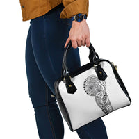 Hawaiian Traditional Tattoos Shoulder Handbag Kakau Tribal Tropical Plant Motif White Color