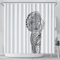 Hawaiian Traditional Tattoos Shower Curtain Kakau Tribal Tropical Plant Motif White Color