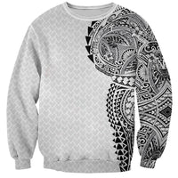 Hawaiian Traditional Tattoos Sweatshirt Kakau Tribal Tropical Plant Motif White Color
