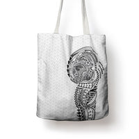 Hawaiian Traditional Tattoos Tote Bag Kakau Tribal Tropical Plant Motif White Color