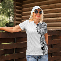 Hawaiian Traditional Tattoos Women Polo Shirt Kakau Tribal Tropical Plant Motif White Color LT03 - Polynesian Pride