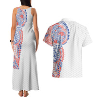 Hawaiian Traditional Tattoos Couples Matching Tank Maxi Dress and Hawaiian Shirt Kakau Tribal Tropical Plant Motif Hawaii Flag Color Inspired LT03 - Polynesian Pride