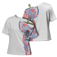 Hawaiian Traditional Tattoos Cross Shoulder Shirt Kakau Tribal Tropical Plant Motif Hawaii Flag Color Inspired LT03 - Polynesian Pride