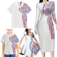 Hawaiian Traditional Tattoos Family Matching Long Sleeve Bodycon Dress and Hawaiian Shirt Kakau Tribal Tropical Plant Motif Hawaii Flag Color Inspired LT03 - Polynesian Pride