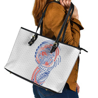 Hawaiian Traditional Tattoos Leather Tote Bag Kakau Tribal Tropical Plant Motif Hawaii Flag Color Inspired LT03 - Polynesian Pride