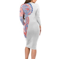 Hawaiian Traditional Tattoos Long Sleeve Bodycon Dress Kakau Tribal Tropical Plant Motif Hawaii Flag Color Inspired LT03 - Polynesian Pride