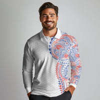 Hawaiian Traditional Tattoos Long Sleeve Polo Shirt Kakau Tribal Tropical Plant Motif Hawaii Flag Color Inspired LT03 - Polynesian Pride