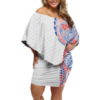 Hawaiian Traditional Tattoos Off Shoulder Short Dress Kakau Tribal Tropical Plant Motif Hawaii Flag Color Inspired LT03 Women Multicolor - Polynesian Pride