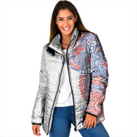 Hawaiian Traditional Tattoos Padded Jacket Kakau Tribal Tropical Plant Motif Hawaii Flag Color Inspired LT03 Women Multicolor - Polynesian Pride