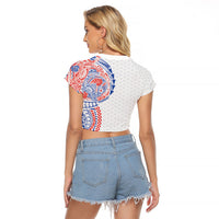 Hawaiian Traditional Tattoos Raglan Cropped T Shirt Kakau Tribal Tropical Plant Motif Hawaii Flag Color Inspired LT03 - Polynesian Pride