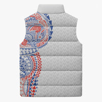 Hawaiian Traditional Tattoos Sleeveless Puffer Jacket Kakau Tribal Tropical Plant Motif Hawaii Flag Color Inspired LT03 - Polynesian Pride