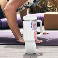 Hawaiian Traditional Tattoos Tumbler With Handle Kakau Tribal Tropical Plant Motif Hawaii Flag Color Inspired LT03 - Polynesian Pride