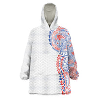 Hawaiian Traditional Tattoos Wearable Blanket Hoodie Kakau Tribal Tropical Plant Motif Hawaii Flag Color Inspired LT03 One Size Multicolor - Polynesian Pride