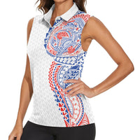 Hawaiian Traditional Tattoos Women Sleeveless Polo Shirt Kakau Tribal Tropical Plant Motif Hawaii Flag Color Inspired LT03 - Polynesian Pride