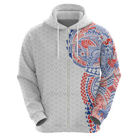 Hawaiian Traditional Tattoos Zip Hoodie Kakau Tribal Tropical Plant Motif Hawaii Flag Color Inspired LT03 - Polynesian Pride
