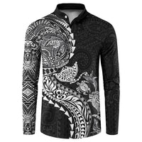 Hawaiian Kakau Tribal Sea Animals Tattoos Button Sweatshirt Black Color