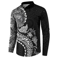 Hawaiian Kakau Tribal Sea Animals Tattoos Button Sweatshirt Black Color
