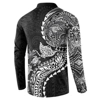 Hawaiian Kakau Tribal Sea Animals Tattoos Button Sweatshirt Black Color