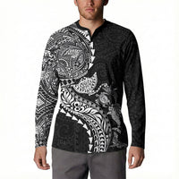 Hawaiian Kakau Tribal Sea Animals Tattoos Button Sweatshirt Black Color