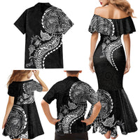 Hawaiian Kakau Tribal Sea Animals Tattoos Family Matching Mermaid Dress and Hawaiian Shirt Black Color LT03 - Polynesian Pride