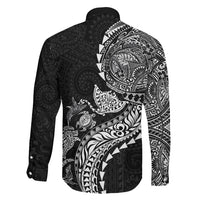 Hawaiian Kakau Tribal Sea Animals Tattoos Family Matching Off Shoulder Maxi Dress and Hawaiian Shirt Black Color LT03 - Polynesian Pride