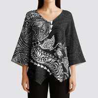 Hawaiian Kakau Tribal Sea Animals Tattoos Kimono Sleeve Blouse Black Color