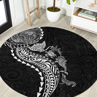 Hawaiian Kakau Tribal Sea Animals Tattoos Round Carpet Black Color