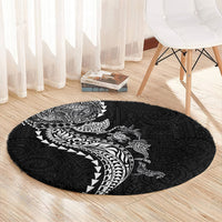 Hawaiian Kakau Tribal Sea Animals Tattoos Round Carpet Black Color