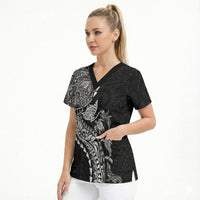Hawaiian Kakau Tribal Sea Animals Tattoos Scrub Top Black Color
