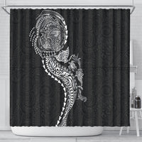 Hawaiian Kakau Tribal Sea Animals Tattoos Shower Curtain Black Color