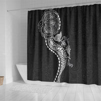 Hawaiian Kakau Tribal Sea Animals Tattoos Shower Curtain Black Color