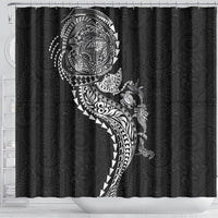 Hawaiian Kakau Tribal Sea Animals Tattoos Shower Curtain Black Color