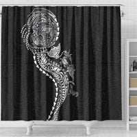 Hawaiian Kakau Tribal Sea Animals Tattoos Shower Curtain Black Color